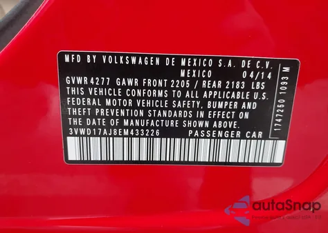 2014 Volkswagen Jetta 1.8T Se from USA, damaged, VIN 3VWD17AJ8EM433226